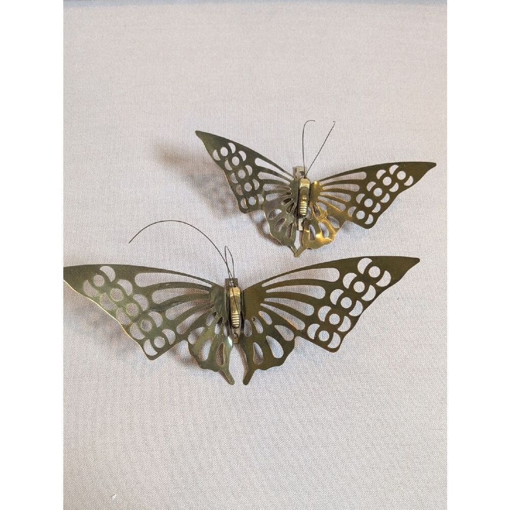 Vintage Brass Metal Butterfly Wall Decor Set of 2 Retro MCM